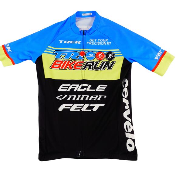 Trek Tri Bike Run Cycle Jersey Blue Yellow Black Size Small - Picture 1 of 6